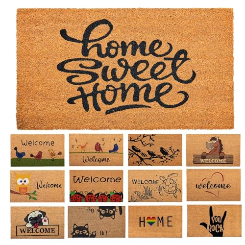 Fußmatte Kokosfaser Sweet Home - 70x40cm - Willkommens Fussmatte mit Antirutsch PVC & Kokos Oberfläche - für Hauseingänge, Flure, Außentüren, Wohnaccessoires - Schlichtes Originaldesign von AMARU DOOR MATS