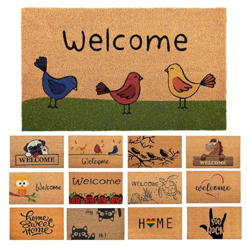 Fußmatte Kokosfaser Welcome Vögel - 70x40cm - Willkommens Fussmatte mit Antirutsch PVC & Kokos Oberfläche - für Hauseingänge, Flure, Außentüren, Wohnaccessoires - Schlichtes Originaldesign von AMARU DOOR MATS