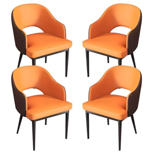 AMENAS Küche und Esszimmer Stühle 4er Set Esszimmerstühle for Die Küche Sessel Aus Kunstleder Loungesessel for Wohnzimmer Theke Arbeitszimmer Stabile Metallbeine Aus Karbonstahl(Orange+Brown) von AMENAS