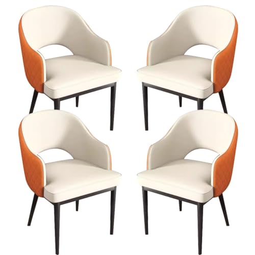 AMENAS Küche und Esszimmer Stühle 4er Set Esszimmerstühle for Die Küche Sessel Aus Kunstleder Loungesessel for Wohnzimmer Theke Arbeitszimmer Stabile Metallbeine Aus Karbonstahl(White+Orange) von AMENAS