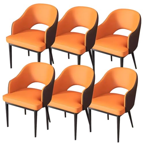 AMENAS Küche und Esszimmer Stühle 6er Set Esszimmerstühle for Die Küche Sessel Aus Kunstleder Loungesessel for Wohnzimmer Theke Arbeitszimmer Stabile Metallbeine Aus Karbonstahl(Orange+Brown) von AMENAS