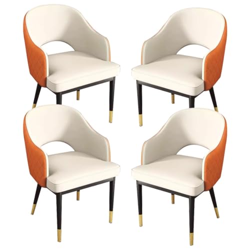 AMENAS Küche und Esszimmer Stühle Esszimmerstühle 4er Set Loungesessel for Küche Wohnzimmer Theke Arbeitszimmer Stabile Metallbeine Aus Kohlenstoffstahl Sessel Aus Kunstleder(White+Orange) von AMENAS