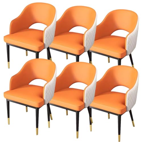 AMENAS Küche und Esszimmer Stühle Küchen Esszimmerstühle 6er Set Lounge Thekenstühle Aus Kunstleder For Wohnzimmer Mit Armlehnen Und Rückenlehne For Private Gewerbliche Restaurants(Orange+White,Golden von AMENAS