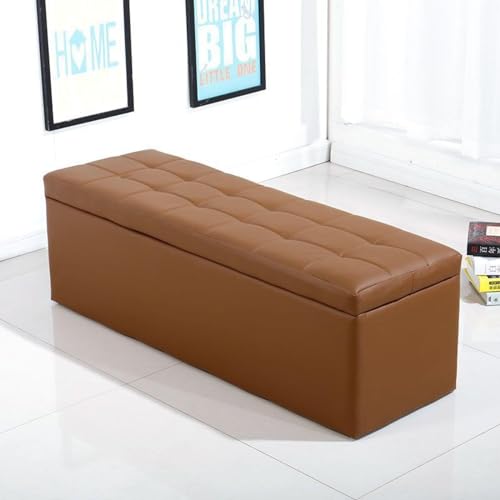 Getuftete Fußstütze Aufbewahrungs Ottomane Bank Schuhbank Mit Verstecktem Stauraum Mit Kunstleder Gepolsterte Sitz Schlafzimmerbank Couchtisch Belastbar Bis Zu 880 Pfund(Color:Brown,Size:90x40x40cm) von AMENAS