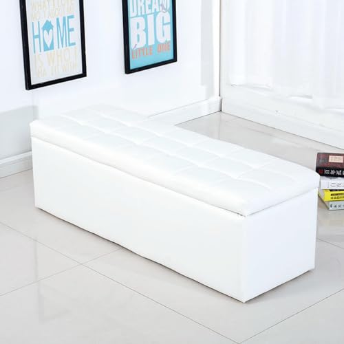 Getuftete Fußstütze Aufbewahrungs Ottomane Bank Schuhbank Mit Verstecktem Stauraum Mit Kunstleder Gepolsterte Sitz Schlafzimmerbank Couchtisch Belastbar Bis Zu 880 Pfund(Color:White,Size:70x40x40cm) von AMENAS