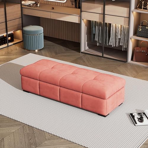 Samt Fußbank For Den Eingangsbereich Gepolsterte Ottoman Bänke Mit Stauraum Mit Sitzgelegenheit Und Sicherheitsscharnier Getuftete Bettbank Am Ende For Wohnzimmer Schlafzimmer Flur(Color:Pink,Size:110 von AMENAS