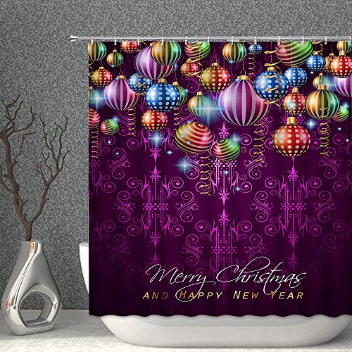 AMNYSF Vintage Marine Life Merry Christmas Fairy Tale Forest Spring Flowers Moon Frog Decor Duschvorhang Duschvorhang 177,8 x 177,8 cm Polyester Stoff Badezimmer Vorhang Haken Haken 70x70 Inch violett von AMNYSF