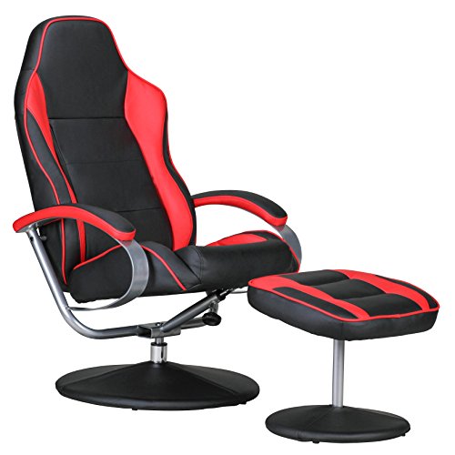 AMSTYLE Fernsehsessel Sporting TV Design Relax-Sessel verstellbar Racing Modern Bezug Kunstleder schwarz/rot drehbar mit Hocker 110 kg mit Armlehnen und Hocker Gaming Sessel ohne Motor von AMSTYLE