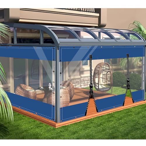 Plane Abdeckplane Transparent mit ösen Wasserdicht 0.55mm Zeltplane aus PVC 530g/m² Wetterfeste Gewebeplane Regenplane Regenschutzplane für Pavillon, Balkon, Balkonmöbel, Gartenmöbel 2x4.4m von AMXFS