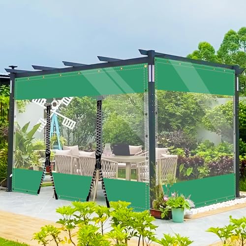 Plane Abdeckplane Transparent mit ösen Wasserdicht 0.55mm Zeltplane aus PVC 530g/m² Wetterfeste Gewebeplane Regenplane Regenschutzplane für Pavillon, Balkon, Balkonmöbel, Gartenmöbel 2x6.4m von AMXFS