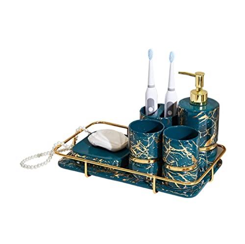 Badzubehör Set Badezimmer Set Bad-Accessoires-Set Seifenspender-Flasche Badezimmer-Accessoires-Set, Goldene Marmorstruktur, Komplettes Badezimmer-Set Für Baddekoration Badezimmer Zubehör Set Badezimme von AMYSTY