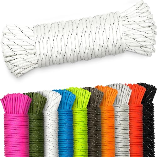 NEU AMZoutdoor® 4mm reflektierendes Paracord 550 Schnur | Reflektierende Paracord Schnur | Outdoor Ausrüstung | Outdoor Camping | Paracord Schnüre (Weiß reflektierend, 10 Meter) von AMZoutdoor