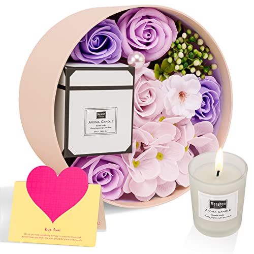 ANBET Frauen Seife Künstliche Blumen Rosen Runde Box mit Duftkerzen Aromatherapie Bad Geschenk Muttertag Weihnachten Jubiläum Valentinstag Lehrertag Geburtstag Jahrestag Geschenk für Sie von ANBET