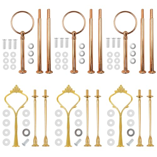 ANBOO 6 Pack Etageren Stangen Set, Gold Stäbe Bausatz Stange, Tortenständer 3 Etagen, Etageren Stangen Set 3 für Obsttablett, Snackteller, Hochzeitstorte Tortenständer (Gold, 2 Formen) von ANBOO