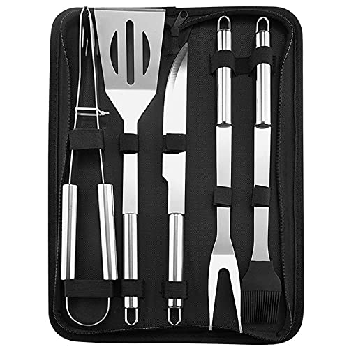 ANCLLO 5-teiliges Grillbesteck Set, multifunktionales Edelstahl-Grill-Professionelle Camping Grill Werkzeuge Zubehör Kit -Grill Zubehör BBQ Edelstahl Grillkoffer für Grill im Garten von ANCLLO