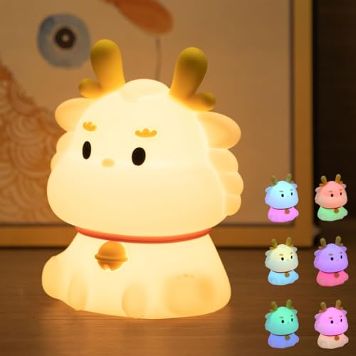 Nachtlicht Kinder, 7 Farben LED Nachttischlampe Babyzimmer, Silikon Stilllicht Dimmbar Touch für Geschenke für Mädchen, Cute Nachtlampe Kinderzimmer (Little Dragon Night Light) von ANGKMA