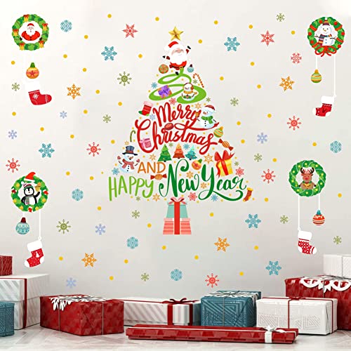 ANHUIB Weihnachtsfenster Aufkleber,Weihnachtsdeko Fenster,Weihnachtsbaum Stickers,Weihnachten Fensterbilder,Wandtattoo Weihnachten,Weihnachten Schneeflocken Aufkleber für Vitrinen Glas Zuhause Deko von ANHUIB