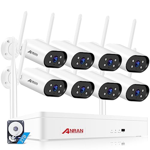 ANRAN 5MP FHD WLAN Überwachungskamera System CCTV 8CH Überwachungskamera Set für Aussen Innen, 8 STK wasserdichte IP Kamera mit HD Nachtsicht und 2-Wege-Audio, Fernzugriff, 2TB HDD vorinstalliert von ANRAN