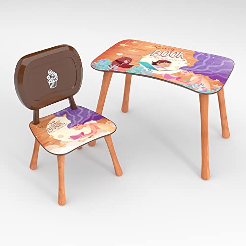 ANRO Kindertisch mit Stuhl Kindersitzgruppe Kinder Tisch Stuhl Set Holz für Kleinkinder Motiv Back to School für Jungs und Mädchen von ANRO