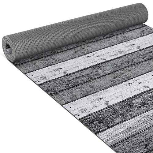 ANRO Küchenläufer Teppich Läufer gewebt Muster Holz Grau 65x100cm Viele Größen/Muster von ANRO