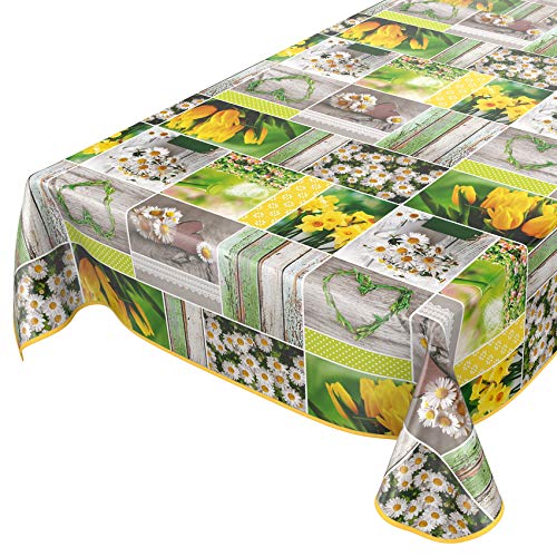 ANRO Tischdecke Wachstuch abwaschbar Wachstuchtischdecke Wachstischdecke Frühlingsmotiv Blumen Photoprint 220x140cm mit Saum - Eingefasst von ANRO