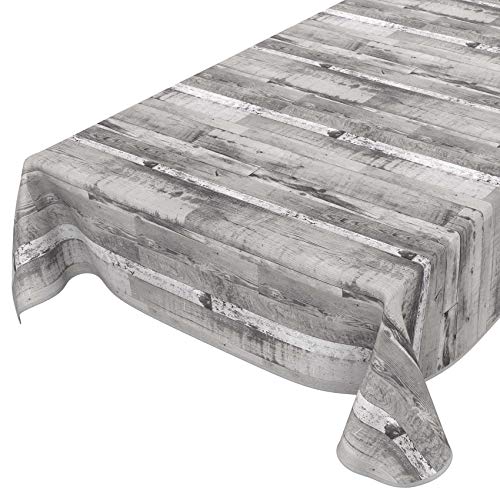 ANRO Tischdecke Wachstuch abwaschbar Wachstuchtischdecke Wachstischdecke Holz Diele Grau 180x140cm mit Saum - Eingefasst von ANRO
