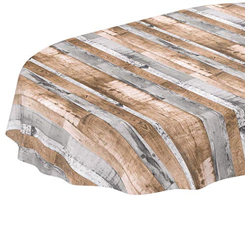 ANRO Tischdecke Wachstuch abwaschbar Wachstuchtischdecke Wachstischdecke Holz Diele Grau-Braun Oval 200x140cm von ANRO