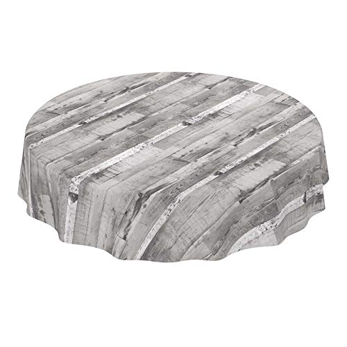 ANRO Tischdecke Wachstuch abwaschbar Wachstuchtischdecke Wachstischdecke Holz Diele Grau Rund 100cm von ANRO