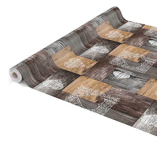 ANRO Tischdecke Wachstuch abwaschbar Wachstuchtischdecke Wachstischdecke Holz Liebe Braun Grau 2000x140cm (20m) von ANRO