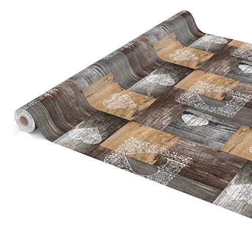 ANRO Tischdecke Wachstuch abwaschbar Wachstuchtischdecke Wachstischdecke Holz Liebe Braun Grau 400x140cm von ANRO