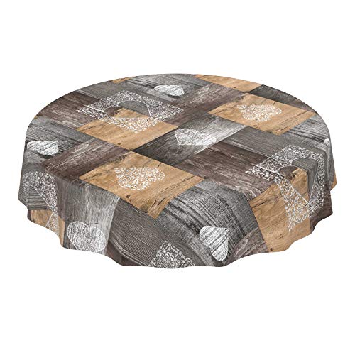 ANRO Tischdecke Wachstuch abwaschbar Wachstuchtischdecke Wachstischdecke Holz Liebe Braun Grau Rund 100cm von ANRO