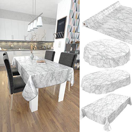 ANRO Tischdecke Wachstuch abwaschbar Wachstuchtischdecke Wachstischdecke Marmor Silber Edel Rund 100cm von ANRO