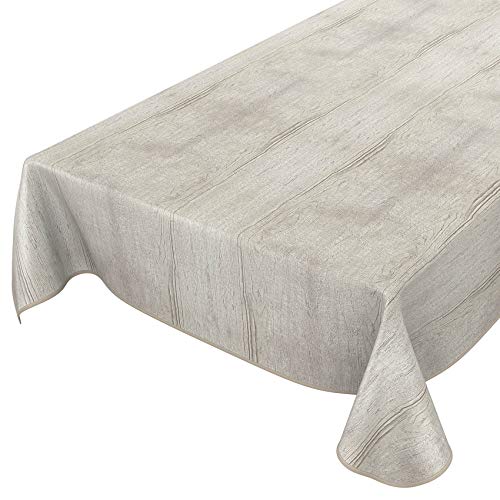 Wachstuchtischdecke abwaschbar Garten Tischdecke Wachstuch Rund Oval Eckig Indoor Outdoor Holz Grau 120x140cm mit Saum - Eingefasst von ANRO