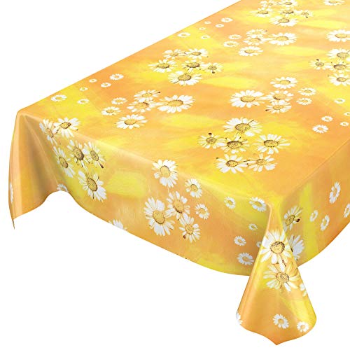 ANRO Wachstuchtischdecke Wachstuch Wachstischdecke Tischdecke Kamille Gelb Blumen Sonne 220x140cm eingefasst von ANRO