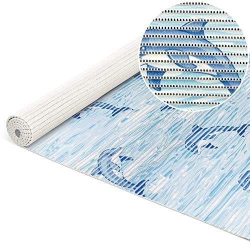 ANRO Weichschaummatte Badematte Bad Dusche WC Vorleger Teppich Antirutsch Badläufer Delfine Blau Maritim 140x130cm von ANRO