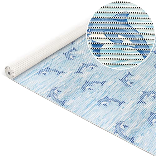 ANRO Weichschaummatte Badematte Bad Dusche WC Vorleger Teppich Antirutsch Badläufer Delfine Blau Maritim 200x65cm von ANRO