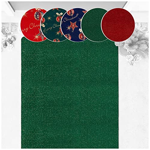 ANRO Weihnachtsteppich Weihnachtsläufer Teppich Läufer Flur Sauberlaufmatte Weihnachten rutschfest Meterware mit Glitzer Uni Grün 80x120cm von ANRO