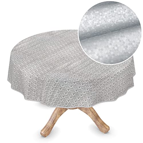 Premium Wachstuchtischdecke Tischdecke Vinyl Wachstischdecke abwaschbar Rund 150cm Punkte Silber edel abwischbar von ANRO