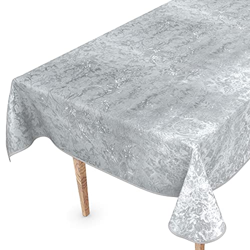 Tischdecke abwaschbar Wachstuch Wachstuchtischdecke 120 x 140cm mit Saum Silber Effekt Gartentischdecke Wachstuch von ANRO