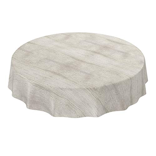 Wachstuchtischdecke abwaschbar Garten Tischdecke Wachstuch Rund Oval Eckig Indoor Outdoor Holz Grau Rund 120cm von ANRO