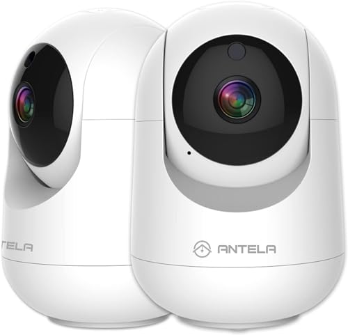 ANTELA 1080P Überwachungskamera Innen, 2,4GHz /5GHz WLAN IP Kamera, 355°/80°, Zwei-Wege-Audio, IR-Nachtsicht und Bewegungserkennung, kompatibel mit Alexa/Google Home 2PCS von ANTELA