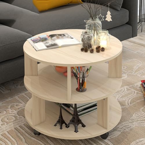 Moderner runder Couchtisch mit 2 Etagen und Stauraum, Nachttisch, kleiner Couchtisch aus Holz mit Rollen, stabiler Beistelltisch for Wohnzimmer, Schlafzimmer, Cocktailtisch ( Farbe : Natürlich , Size von ANUUMA