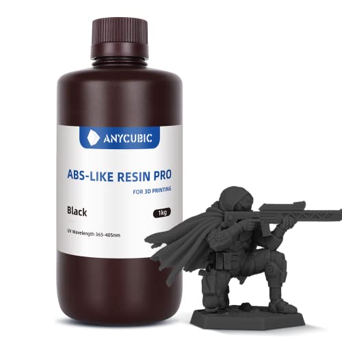 ABS-Like Resin Pro, ANYCUBIC 3D Drucker Resin Professional Grade, Verbesserte Zähigkeit und Nicht spröde, Hochpräzises 405nm UV-härtendes Harz für 4/6/8K LCD/DLP 3D-Drucker, Schwarz 1000g von ANYCUBIC