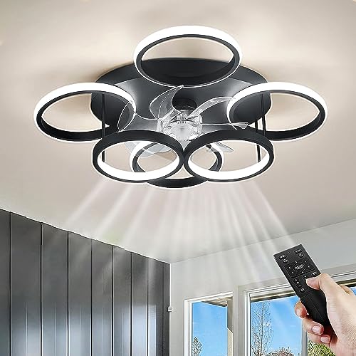 ANZHUANG Deckenventilator mit Beleuchtung und Fernbedienung Leise, Ventilator mit Licht Decke, 60W LED Dimmbar Deckenleuchte mit Ventilator für Wohnzimmer Schlafzimme. Schwarz von ANZHUANG