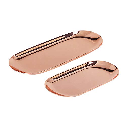 ANZOME 2 Rose Gold Tablett, Edelstahl Schmuck Tablett Trinket Dish Oval Handtuch Speicherplatte Tee Obstschalen Cosmetic Organizer Ramadan Geschirr - 2 Größe von ANZOME