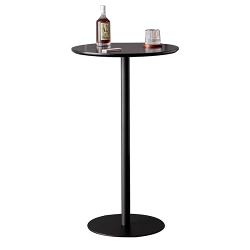Bistrotisch, runder Cocktail-Bartisch, hoher Bistro-Pub-Tisch mit Metallsockel, schwarzer Esstisch, Kleiner Beistelltisch, Beistelltisch für Wohnzimmer, Schlafzimmer, Balkon (Größe: 48 x 48 von ANram
