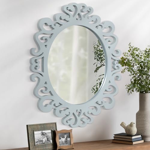 AOAOPQ Kleiner hellblauer ovaler Vintage-Spiegel, dekorativer Wandspiegel, Vintage, leicht, kunstvoller Wandspiegel für Heimdekoration für Schlafzimmer, Wohnzimmer von AOAOPQ