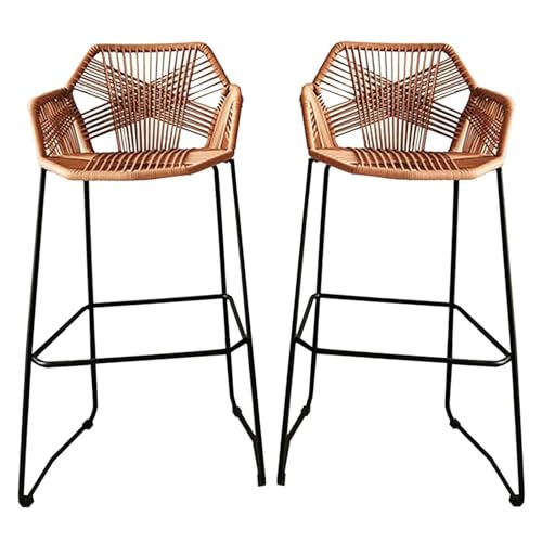 AOKLEY Rattan-Barhocker im 2er-Set – 29 Zoll hohe Barhocker mit Rückenlehne und Fußstütze. Moderne Barstühle mit pulverbeschichteten Stahlbeinen für das Essen auf der Kücheninsel, zu Hause von AOKLEY