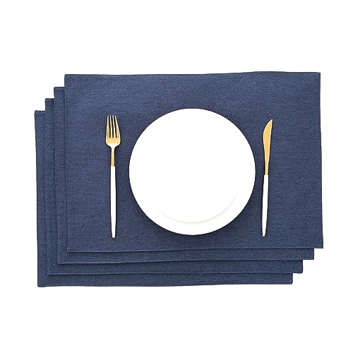 AOKSUNOVA Platzset Stoff Dunkelblau 4er Set Tischset Leinen Platzdeckchen 48 x 33 cm Blau von AOKSUNOVA