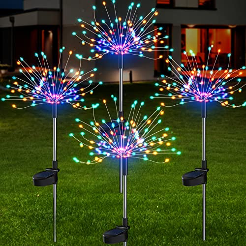 AONESY Solarlampen für Außen Garten, 4 Stück 480 Leds Wasserdicht Feuerwerk Solar Leuchte, Solarleuchten Pusteblume Deko für Garten, Terrasse, Hof, Bäume, Party, Festival, Hochzeit（Farbe） von AONESY